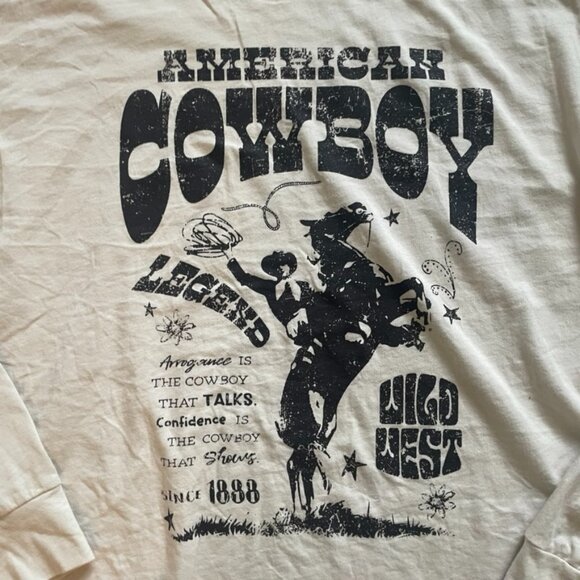 Zutter Graphic Cowboy Long Sleeve Tee Size L White Vintage Western USA Made - Picture 2 of 6